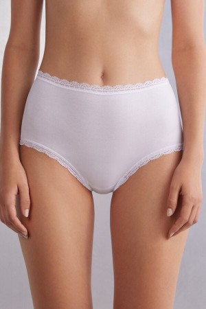 Bragas Intimissimi High Rise Cotton And Lace Hipsters Mujer Blancas | TCBWK5178