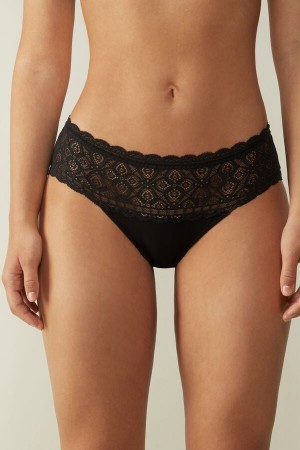 Bragas Intimissimi Lace And Cotton High Rise Mujer Negras | TRSYX9573