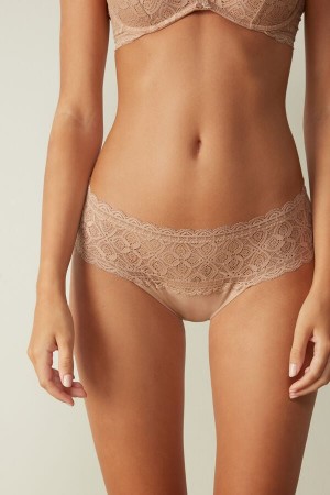 Bragas Intimissimi Lace And Cotton High Rise Mujer Naranjas Beige | KZNHQ5934