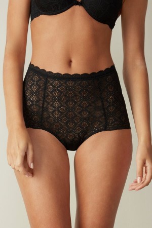 Bragas Intimissimi Lace High Waist Hipster Mujer Negras | SEIUR2617