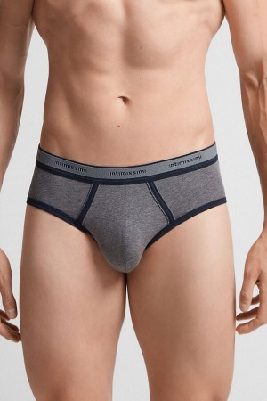 Bragas Intimissimi Natural Fresh Cotton Logo Hombre Gris Oscuro Azules | VZEPQ7698