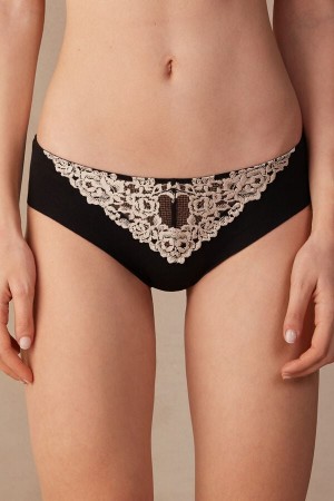 Bragas Intimissimi Pretty Flowers Seamless Cotton Mujer Negras Blancas | BRSKT5872