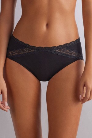 Bragas Intimissimi Semi-High Rise Cotton And Lace Mujer Negras | NBSZR2603