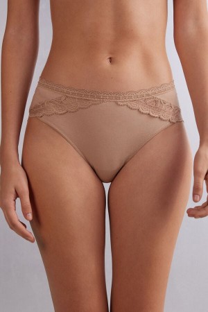 Bragas Intimissimi Semi-High Rise Cotton And Lace Mujer Naranjas Beige | UTBEC4389