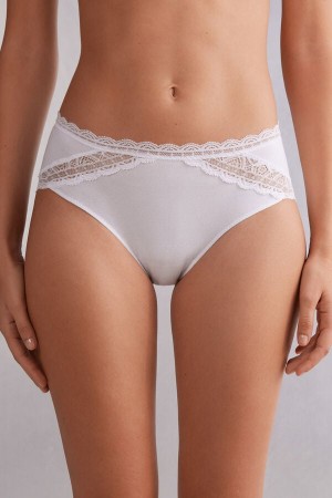 Bragas Intimissimi Semi-High Rise Cotton And Lace Mujer Blancas | MTYGC0324