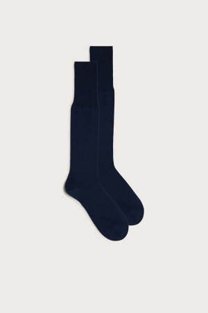 Calcetines Intimissimi Tall Sateen Egyptian Cotton Hombre Gris Claro Azules | MWUZY4391