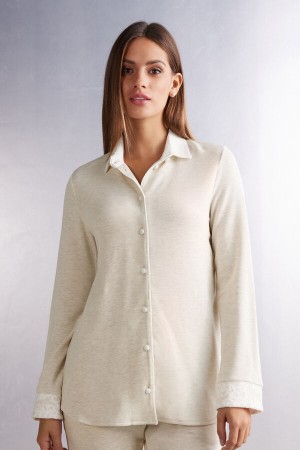 Camisa Intimissimi Baby It’s Cold Outside Modal And Wool Button Up Mujer Blancas | LKCBS0482