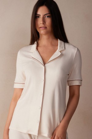 Camisa Intimissimi Button Up In Modal Mujer Amarillo Claro Blancas | NGQXP4527