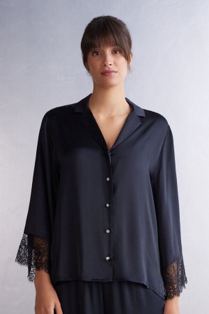 Camisa Intimissimi Living In Luxe Menswear Cut Silk Mujer Negras | OAYFH8416