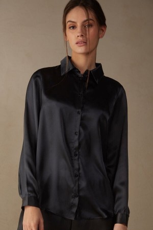 Camisa Intimissimi Silk Mujer Negras | LABIC1384