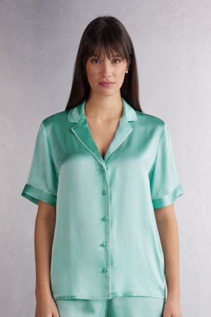 Camisa Intimissimi Silk With Contrast Trim Mujer Verde | EVLOK7698