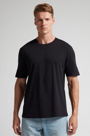 Camiseta Intimissimi Cotton Jersey Hombre Negras | NUDFS1432