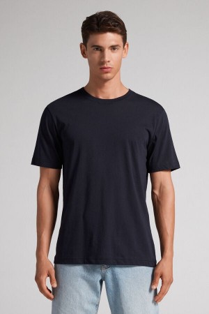 Camiseta Intimissimi Extrafine Superior Cotton Regular Fit Hombre Negras | BVPQS3870