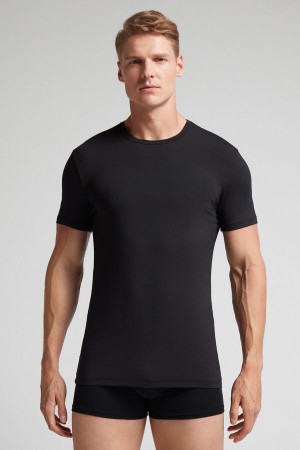 Camiseta Intimissimi Microfiber Hombre Negras | SEBYQ5016