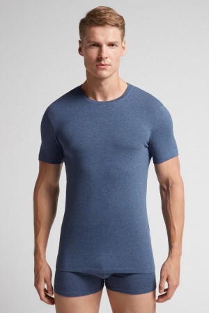 Camiseta Intimissimi Stretch Superior Cotton Hombre Azules | QHPVF7208