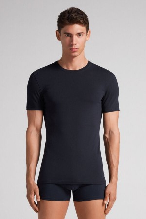 Camiseta Intimissimi Stretch Superior Cotton Hombre Negras | HNFSR6049