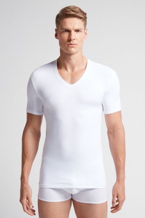 Camiseta Intimissimi Stretch Superior Cotton V-Neck Hombre Blancas | EYXFP5729