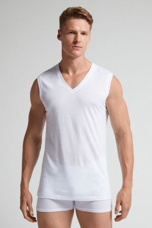 Camiseta sin Manga Intimissimi Extrafine Superior Cotton V-Neck Hombre Blancas | ECFLW5107