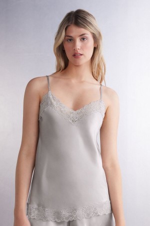 Camiseta sin Manga Intimissimi Lace And Silk Mujer Gris | VXOAR9603