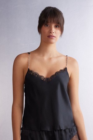 Camiseta sin Manga Intimissimi Living In Luxe Silk Camisole Mujer Negras | TEVXL6059