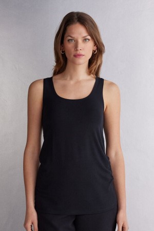 Camiseta sin Manga Intimissimi Long Micromodal Mujer Negras | PMVJL9682