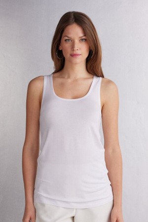 Camiseta sin Manga Intimissimi Long Micromodal Mujer Blancas | YUOTK4792