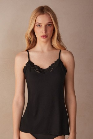 Camiseta sin Manga Intimissimi Pretty Flowers Modal Mujer Negras | EHKQS8974