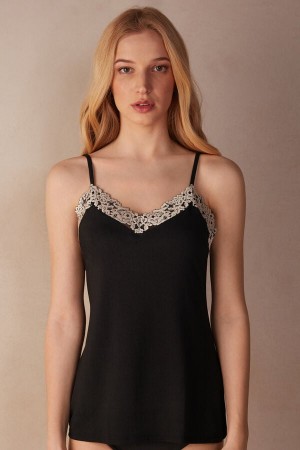 Camiseta sin Manga Intimissimi Pretty Flowers Modal Mujer Negras Blancas | TRUCK1283