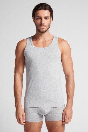 Camiseta sin Manga Intimissimi Round Neck In Stretch Superior Cotton Hombre Gris Claro | HNRXE5197