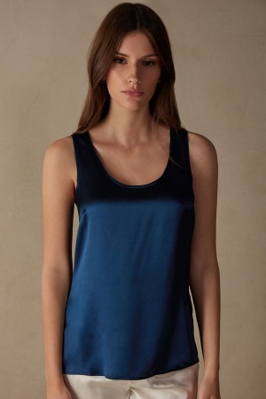 Camiseta sin Manga Intimissimi Silk And Modal Mujer Azules | XGQCF2085