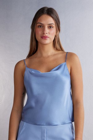 Camiseta sin Manga Intimissimi Silk Crop Camisole Mujer Azules | EHZDJ7569