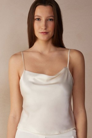 Camiseta sin Manga Intimissimi Silk Crop Camisole Mujer Blancas | FXSGN7960