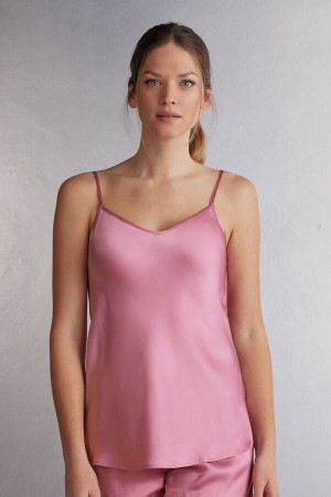 Camiseta sin Manga Intimissimi Silk Satin With V-Neckline Mujer Rosas | SCYAZ0451