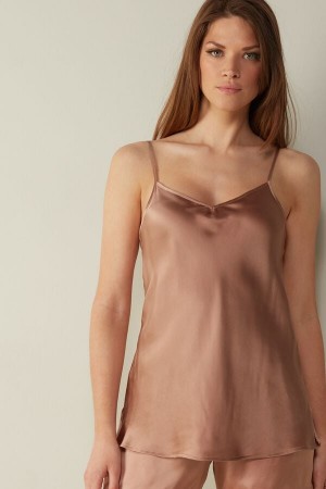 Camiseta sin Manga Intimissimi Silk Satin With V-Neckline Mujer Rosas | RSGLM5861