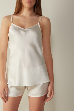 Camiseta sin Manga Intimissimi Silk Satin With V-Neckline Mujer Blancas | WJGOH6914