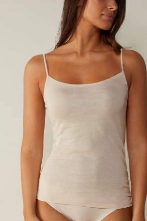 Camiseta sin Manga Intimissimi Ultrafresh Cotton Camisole Mujer Creme Rosas | RMJVL5097