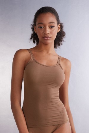 Camiseta sin Manga Intimissimi Ultralight Cotton Mujer Beige Oscuro | LHIXO6953