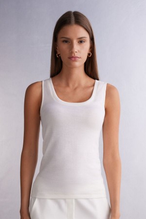 Camiseta sin Manga Intimissimi Wool Cotton Mujer Blancas | ECVYF2975