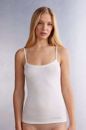 Camiseta sin Manga Intimissimi Wool Cotton Camisole Mujer Blancas | MAKUP7612