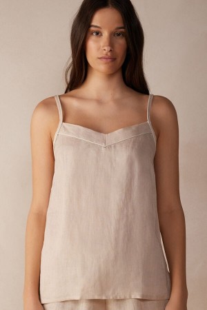 Camiseta sin Manga Intimissimi Yacht Night Linen Mujer Beige | BTLAV4680