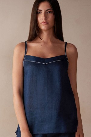 Camiseta sin Manga Intimissimi Yacht Night Linen Mujer Azules | GXKYD8645