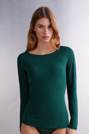 Camisetas Manga Larga Intimissimi Bateau Neck In Micromodal Mujer Verde | BWDZM1029