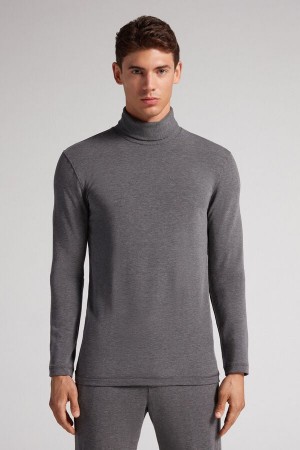 Camisetas Manga Larga Intimissimi High-Neck Modal-Cashmere Hombre Gris Oscuro | TEXSW9062