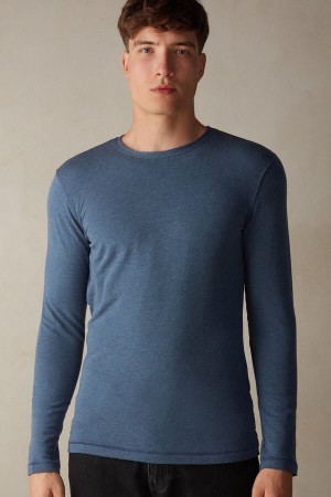 Camisetas Manga Larga Intimissimi Modal-Cashmere Hombre Azules | IQDZO6372