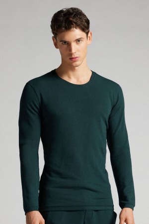 Camisetas Manga Larga Intimissimi Modal-Cashmere Hombre Verde Oscuro | JBPLY8416