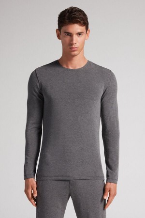 Camisetas Manga Larga Intimissimi Modal-Cashmere Hombre Gris Oscuro | CUPJD1594