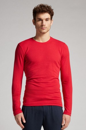 Camisetas Manga Larga Intimissimi Modal-Cashmere Hombre Rojas | AUDTG3567