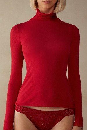 Camisetas Manga Larga Intimissimi Modal Cashmere Ultralight High-Neck Mujer Rojas | TVIGH9251