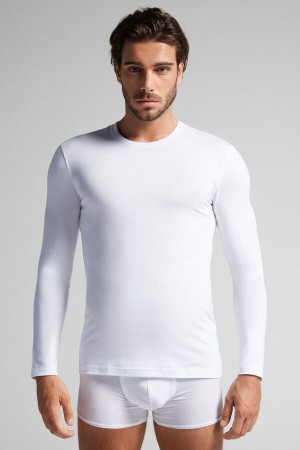 Camisetas Manga Larga Intimissimi Stretch Superior Cotton Hombre Blancas | PKSEQ4516