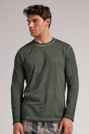 Camisetas Manga Larga Intimissimi Washed Collection Cotton Hombre Verde | JSZCY4517